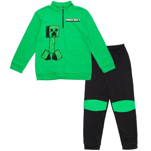 Minecraft Creeper Little Boys Fleece Half Zip Sweatshirt & Pants Set Green 4