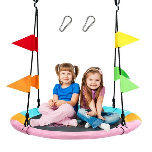 24" Flying Saucer Tree Swing Nest Hanging Rope Outdoor Garden Play Toys for Kids 