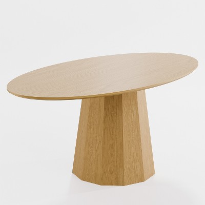 Lirago Brown Elliptical Dining Table 67x33.5x31 Inch Seats 6 with Tapered Pedestal Base