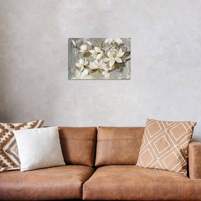12"x18" Magnolia Simplicity Gray and White Canvas Art
