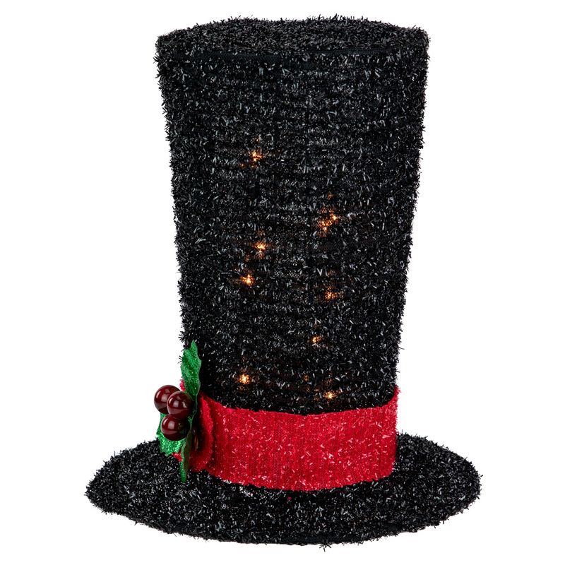 Northlight 9.25" Lighted Black Tinsel Top Hat Christmas Tree Topper, Clear Lights, 3 of 5
