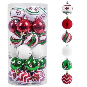 Aoibox 30pcs 2 Inch Red Green White Shatterproof Christmas Ball Ornaments Set for Tree Holiday Party Decor Lightweight Hanging - 1 of 4