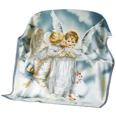 Collections Etc Sandra Kuck Kissing Angel Fleece Throw Blanket Standard White