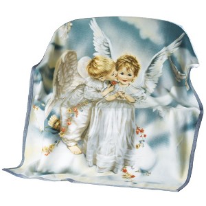 Collections Etc Sandra Kuck Kissing Angel Fleece Throw Blanket Standard White - 1 of 2