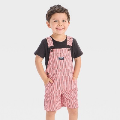OshKosh B'gosh Toddler Boys' Railroad Striped Shortalls - Red