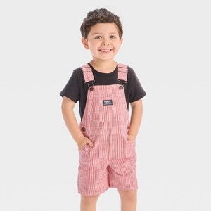 OshKosh B'gosh Toddler Boys' Railroad Striped Shortalls - Red - 1 of 3