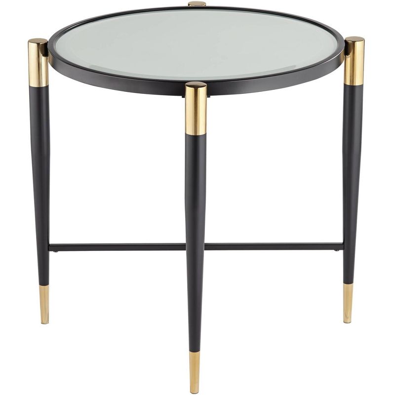 Studio 55D Modern Metal Round Accent Side End Table 25" Wide Matte Black Gold Marbleized Glass Tabletop for Living Room Bedroom, 5 of 10