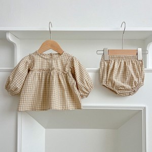 MyKids-USA Autumn Hot Selling Baby Girls Long Sleeves Plaid Top Dress And Bloomer Clothing Set - 1 of 4