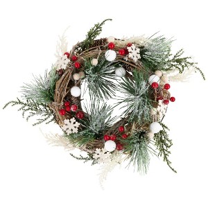 Northlight Frosted Pine and Berries Winter Foliage Mini Christmas Wreath - 10" - Unlit - 1 of 4
