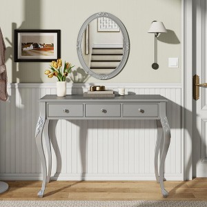 FONTOI 41"W Luxury Makeup Vanity Desk with Oval Mirror 3-Drawer Dressing Table for Bedroom Dressing Room, Silver, 41"*17.5"*29.8" - 1 of 4