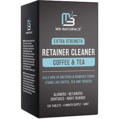Mint Retainer Cleaner, M3 Naturals, Extra Strength Cleaning Tablets for Retainers, Dentures, Night Guards, Kills 99% of Germs & Removes Stains