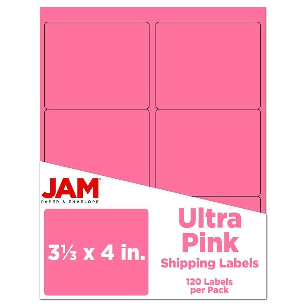 JAM Paper Mailing Labels 3 1/3" X 4" 120ct - Pink