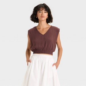 Women's Modern Gauze V-Neck Blouse - A New Day™ - 1 of 3