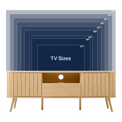 Damien 70" Oak Farmhouse Curved TV Stand with Drawer and Storage Doors