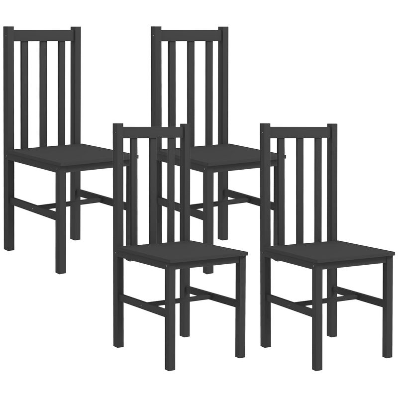 HOMCOM Dining Chairs Set, Pine Wood Kitchen Chairs with Slat Back, Farmhouse Dining Room Chairs, 1 of 7