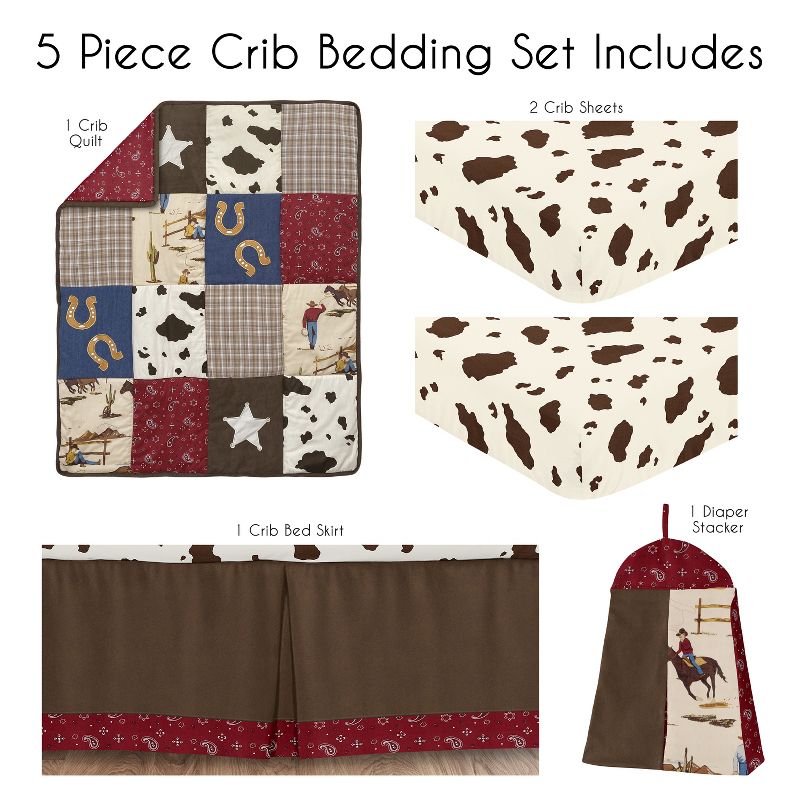 Sweet Jojo Designs Boy Baby Crib Bedding Set - Wild West Cowboy Brown Red Ivory 5pc, 2 of 7
