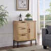 KTMBDW Rattan Storage Cabinet with Door and 3 Drawers, Modern Accent Bathroom Floor Cabinet, Sideboard Buffet for Living Room, Kitchen, Natural - 3 of 4
