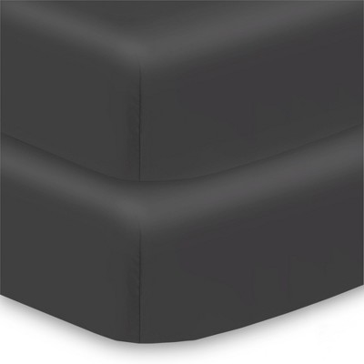 BreathableBaby Cotton Percale Fitted Sheet, For 52" x 28" Crib & Toddler Bed Mattress, Black (2-Pack)