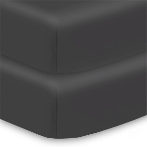 BreathableBaby Cotton Percale Fitted Sheet, For 52" x 28" Crib & Toddler Bed Mattress, Black (2-Pack) - 1 of 4