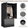 Wardrobe Armoire Closet with 2 Shutter Doors, Wardrobe with Hanging Rods and 2 Drawers, Modern Bedroom Armoire with Gold Handles - 4 of 4