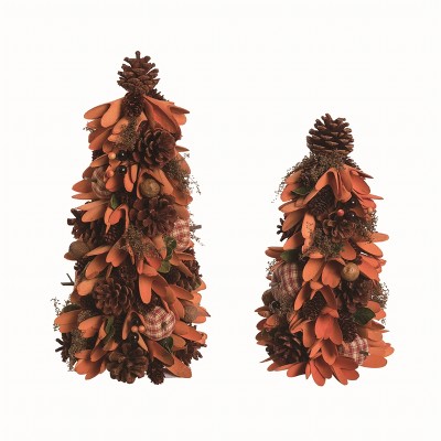 Transpac Foam Brown Harvest Plaid Pumpkin and Acorn Tree Set of 2