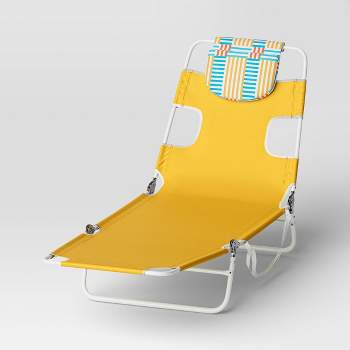 Recycled Fabric Outdoor Portable Beach Lounger with Headrest Yellow - Sun Squad™