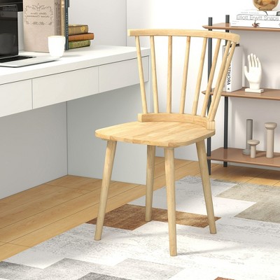 Natural Rubber Wood Windsor Dining Side Chairs with Slat Back, Set of 2