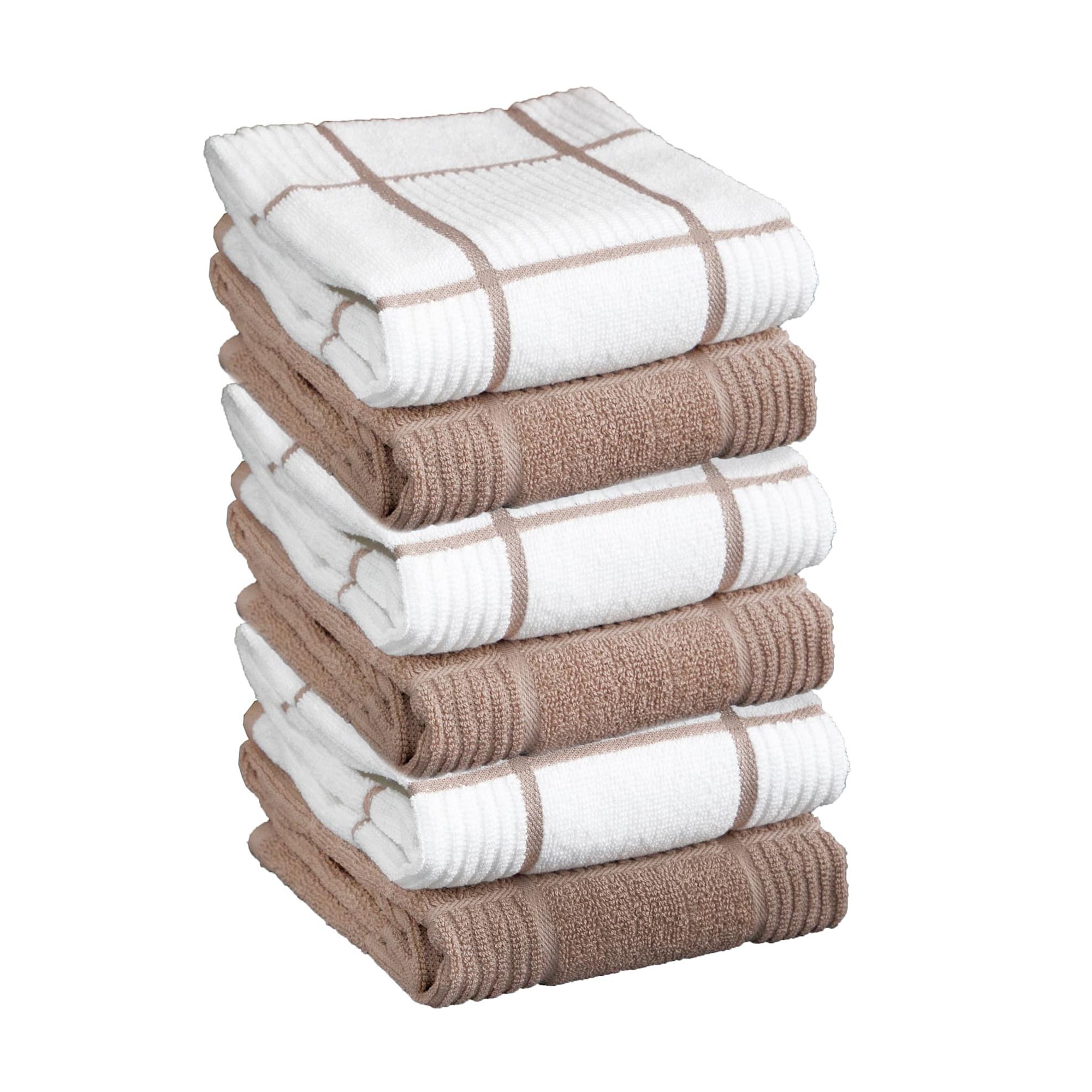 T-fal Solid and Check Parquet Kitchen Towel Six Pack Sand