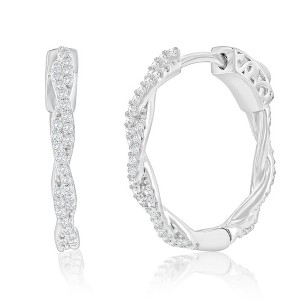 Bella Silver Sterling Silver, 21mm Twisted CZ Hoop Earrings - Silver - 1 of 2