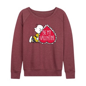 Women's - Peanuts - Be My Valentine Lightweight French Terry Wide Neck Long Sleeve Shirt - 1 of 4