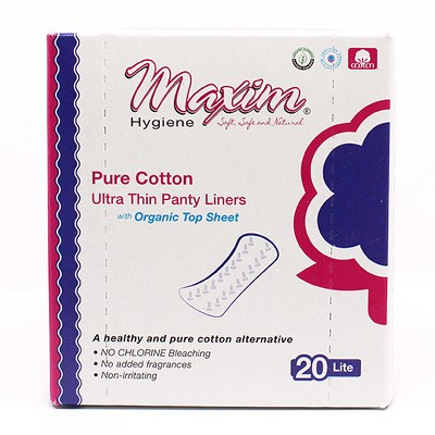 Maxim Organic Cotton Ultra Thin Wrapped Panty Liners, Light Absorbency 20Ct