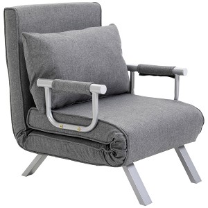 Single Person Suede Fabric Folding 5-Position Convertible Chair Bed with Pillow and Steel Frame for Home or Office - 1 of 4