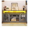 LED Farmhouse TV Stand for 75 Inch , Entertainment Center with Glass Doors & Power Outlets, Media Console Cabinet for Living Room,Grey - 2 of 4