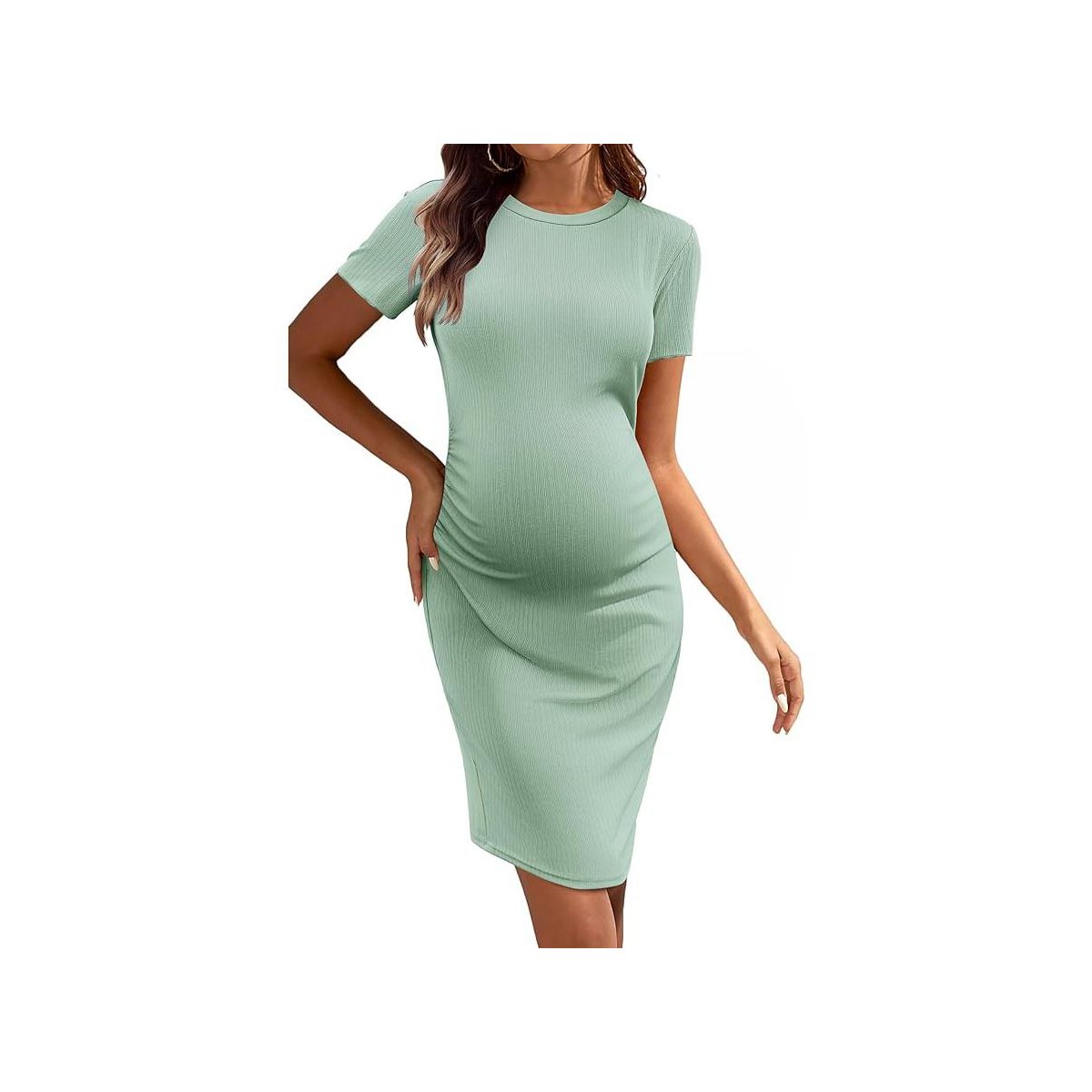 Женские платья Ekouaer Women's Maternity Dress Ruched Ribbed Bodycon Summer Dresses Casual Pregnancy Dress Black L — фото 3
