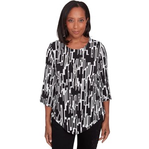Alfred Dunner Womens Vertical Geometric Top With Necklace - 1 of 4