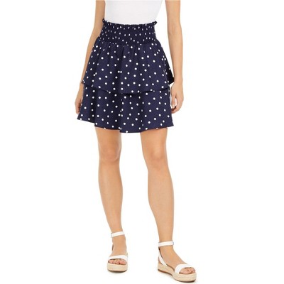 maison Jules Womens Polka Dot Tiered Mini Skirt