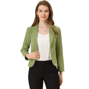 INSPIRE CHIC Women's Open Front Office Long Sleeve Lightweight Printed Floral Crop Suit Blazer - 1 of 4