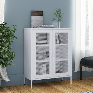 vidaXL Storage Cabinet White 31.5"x13.8"x40" Steel - 1 of 4