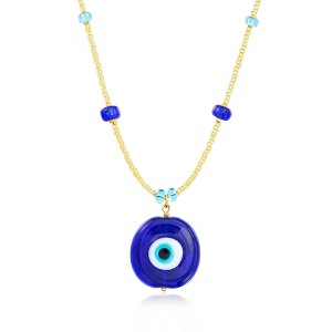 Ross-Simons Italian Tonal Blue and Golden-Colored Murano Glass Bead Evil Eye Necklace With 18kt Gold Over Sterling Size 18 - 1 of 4