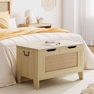 25/30/39"Farmhouse Storage Bench-Sturdy Wood Toy Chest with Safety Hinge, 350 lb Weight Capacity for Entryway & Bedroom - 1 of 4