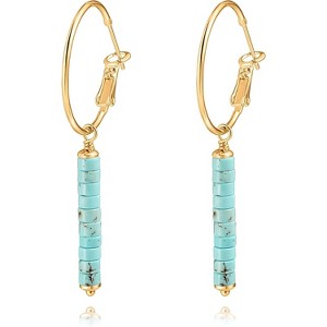 Gold Huggie Hoop Drop Dangle Earrings Turquoise Beads Gemstone Earrings Boho Handmade Lightweight Jewelry for Women - 1 of 4