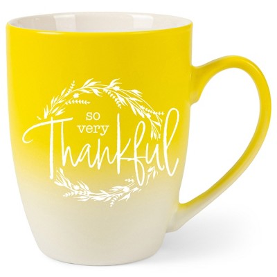 Elanze Designs So Very Thankful Wreath Two Toned Ombre Matte Yellow and White 12 ounce Ceramic Stoneware Coffee Cup Mug