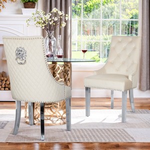 IULULU Dining Chairs Set of 2 with Stainless Steel Legs and Lion Head Handles - 1 of 4