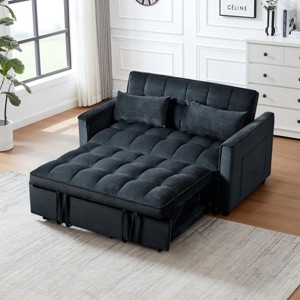 INFURNIC Sofas 3 in 1 Convertible Sleeper Pull Out Loveseat with Adjustable Backrest Velvet Pockets for Living Room, Black, 52.75"*33.46"*31.1" - 1 of 4
