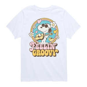 Boys' - Peanuts - Feelin Groovy Snoopy And Woodstock Short Sleeve Graphic T-Shirt - 1 of 4
