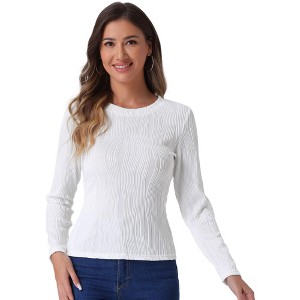 Allegra K Women's Ruffled Business Long Sleeve Round Neck Casual Blouse - 1 of 4