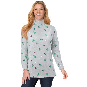 Woman Within Perfect Printed Long-Sleeve Turtleneck Tee - 1 of 4