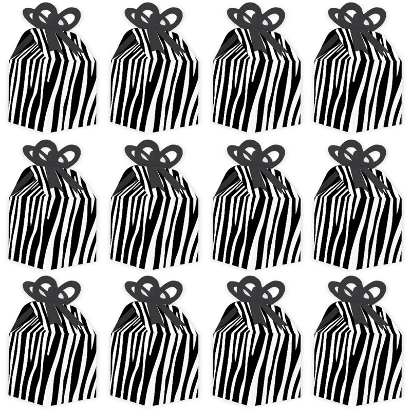 Big Dot of Happiness Zebra Print - Square Favor Gift Boxes - Safari Party Bow Boxes - Set of 12, 5 of 9