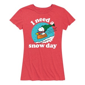 Women's - Peanuts - Snoopy And Woodstock Sledding Short Sleeve Graphic T-Shirt - 1 of 4