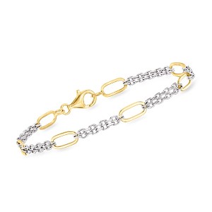 Ross-Simons Sterling Silver and 18kt Gold Over Sterling Cable and Paper Clip Link Station Bracelet - 1 of 3